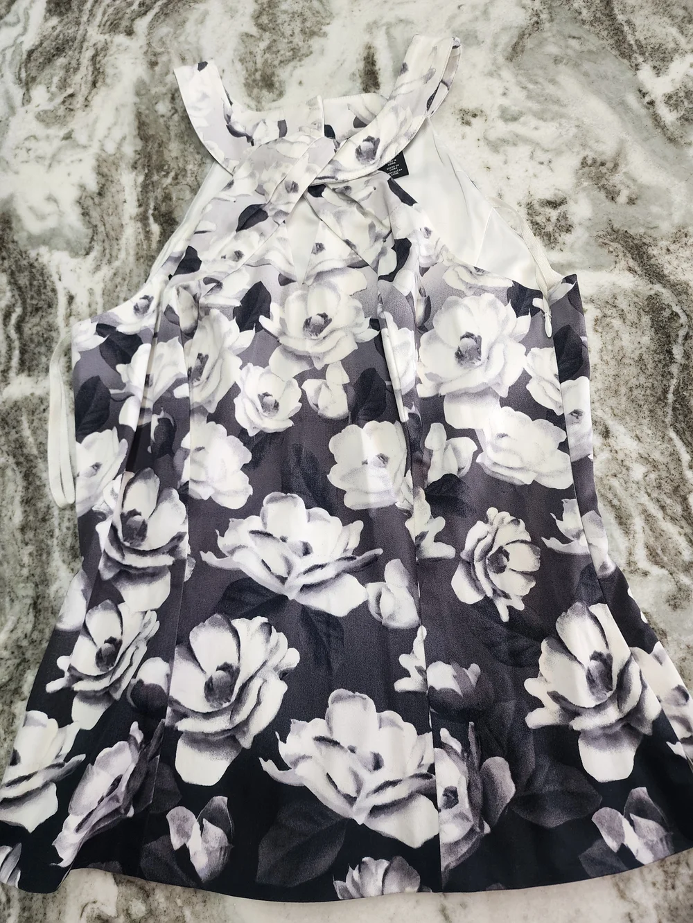 White House Black Market Black & White Floral Halter Blouse
